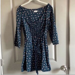 Aerie- Floral Blue Mini Dress with Tie Waist